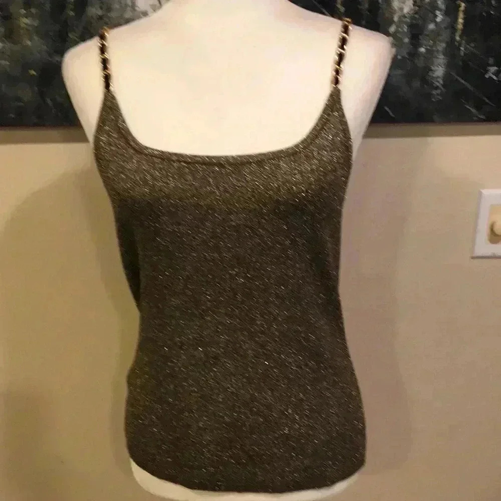 Cable and gauge Silk Blend Metallic Sparkle Tank Top w/spaghetti straps-Size L